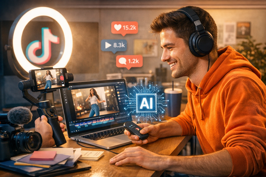 Un ragazzo che crea contenuti per web davanti al pc
